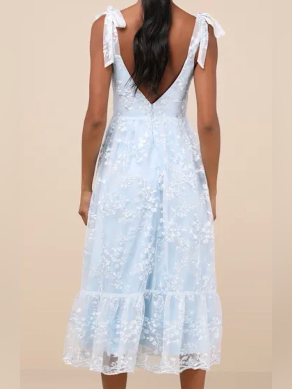 Lulu's Distinctly Sweet Blue Floral Embroidered Tie Strap Midi Dress - Picture 2 of 15